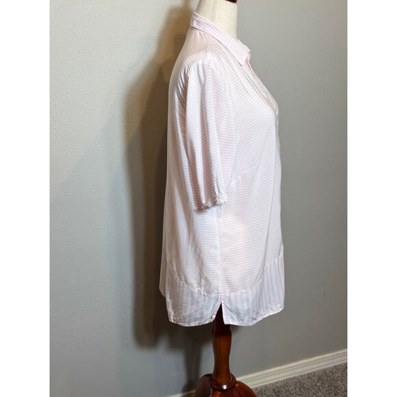 J. Jill blouse pale pink & white striped button up with lace sleeve trim Sz L - Picture 4 of 8
